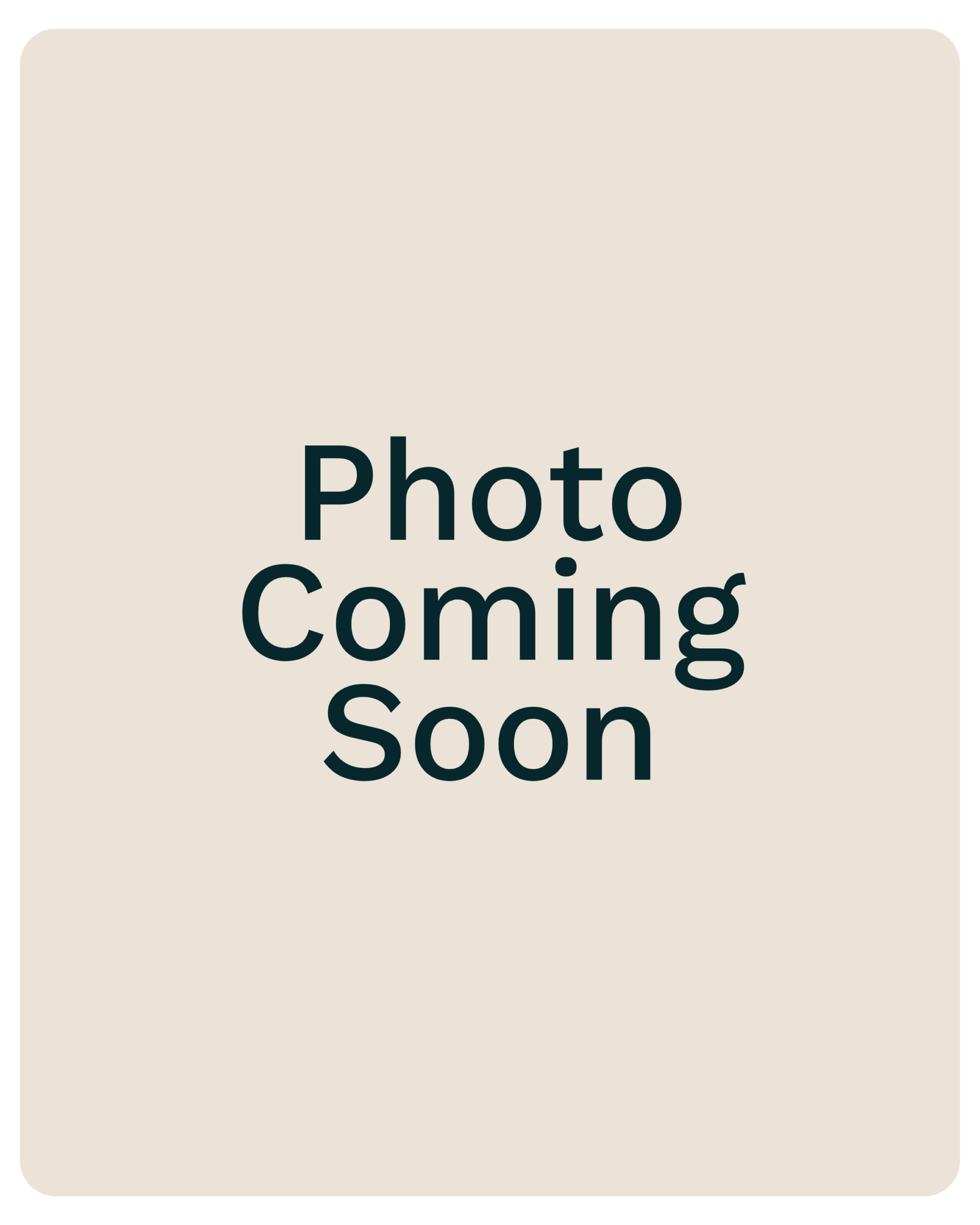 Beige rounded poster with large dark text reading 'Photo Coming Soon' indicating a placeholder image.