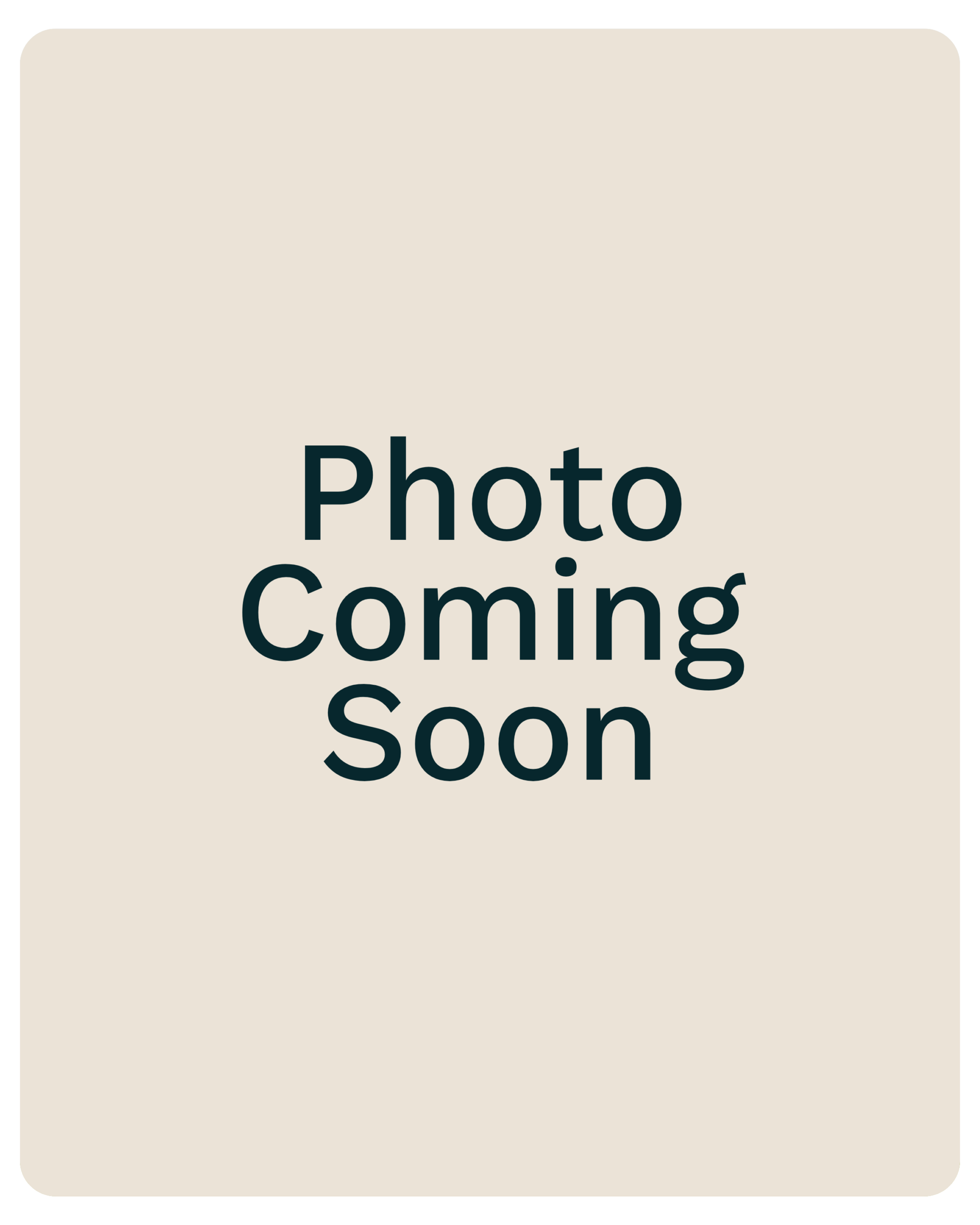 Placeholder card: text reading 'Photo Coming Soon' on a beige rounded rectangle background.
